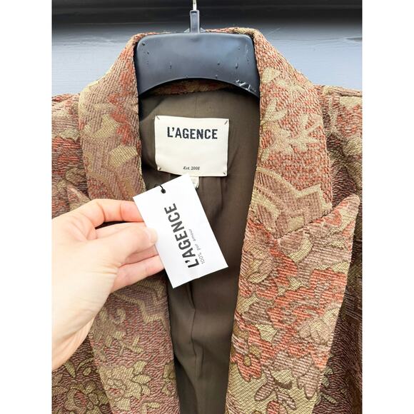 NWT L’AGENCE Jen Open Cropped Blazer Green Multi Floral Tapestry 10 - Picture 3 of 5